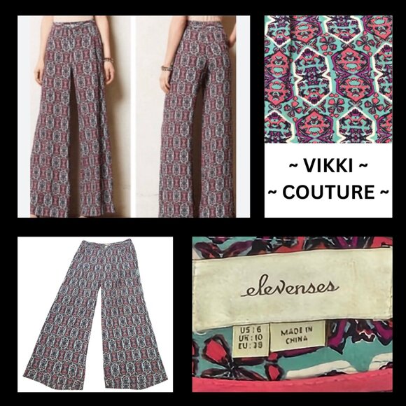 Anthropologie Pants - Anthropologie Elevenses South Shore Palazzo Pants Sz 6 Boho Pink Blue